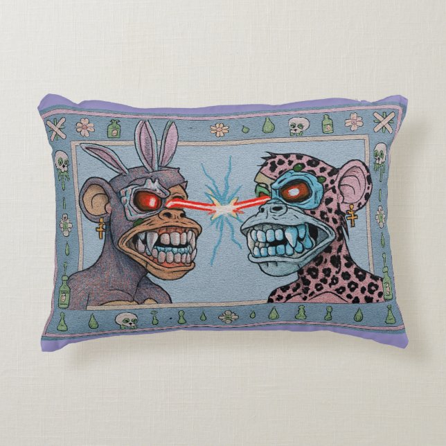 Blue Lazer-Eyed Apes Turkish-ish Rug  Decorative Cushion (Front)