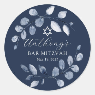 Blue Leaf Bar Mitzvah Classic Round Sticker