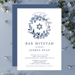 Blue Leaf Bar Mitzvah Invitation