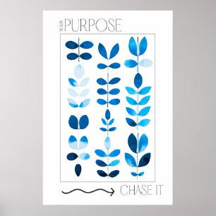 Blue Leaf Botanical Art Print Minimalist