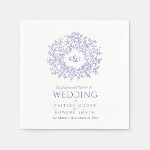 blue leaf circle monogram wedding custom napkin