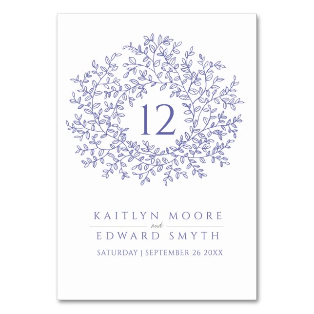 blue leaf circle monogram wedding custom table number (Front)