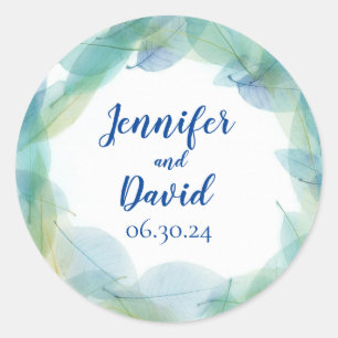 Blue Leaf Design Personalised Wedding Stickers
