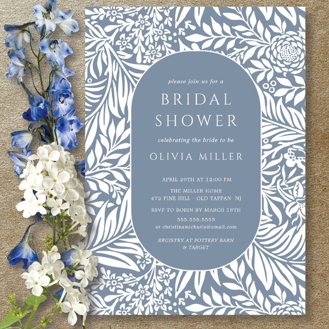 Blue Leaf Floral Bridal Shower Invitation (Creator Uploaded)