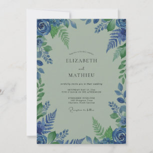 Blue Leaf Flourish Wedding Invitation