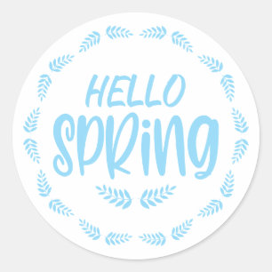 Blue Leaf Hello Spring Classic Round Sticker