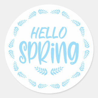 Blue Leaf Hello Spring Classic Round Sticker