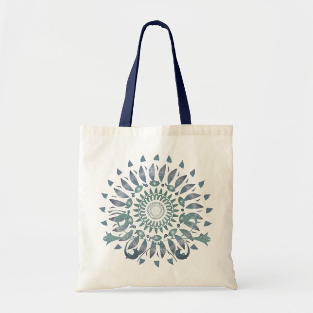 Blue Leaf Mandala Tote Bag (Front)