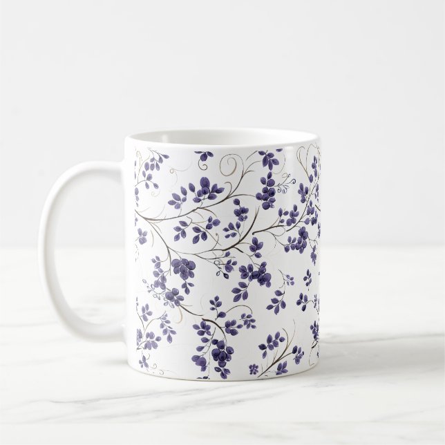 Blue Leaf Pattern Coffee Mug (Left)