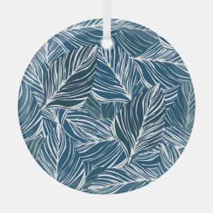 Blue Leaf Pattern: Vintage Wallpaper. Glass Tree Decoration