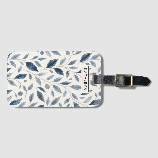 Blue Leaf Personalised  Luggage Tag (Front Horizontal)