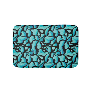 Blue Leaf Repeating Pattern Bath Mat