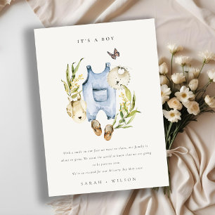 Blue Leafy Foliage Clothes Boy Baby Announcement