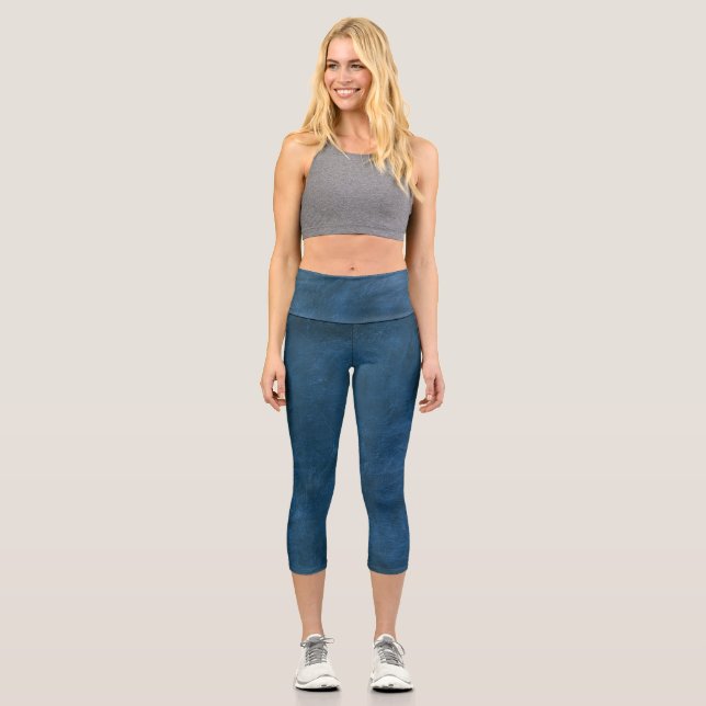 Blue Leather Design Capri Leggings (Front)