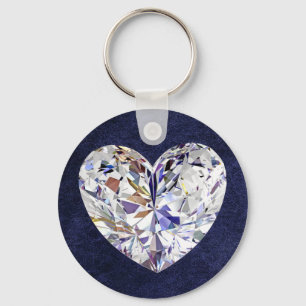 Blue Leather Diamond Heart Keychain