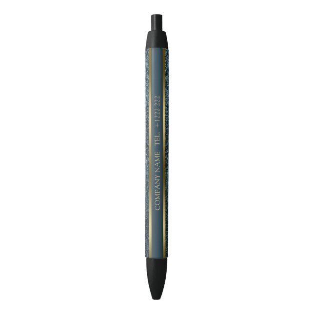 Blue Leather Gold Lines  Black Ink Pen (Front Vertical)