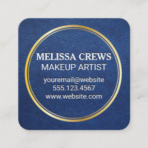 Blue Leather Gold Metallic Ring Square Business Card