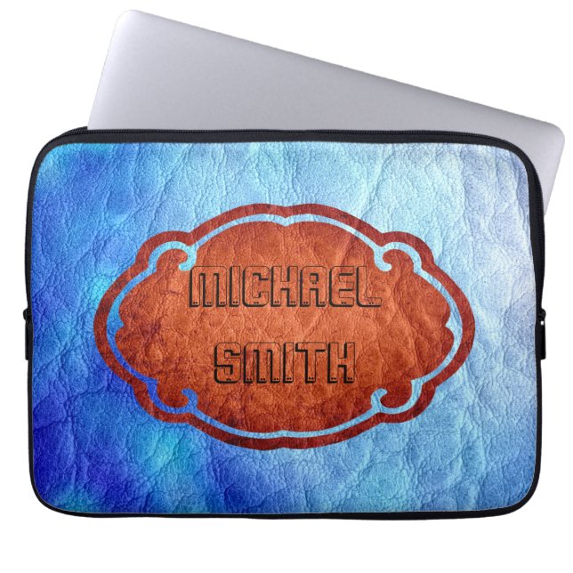 Blue Leather Laptop Sleeve (Front)