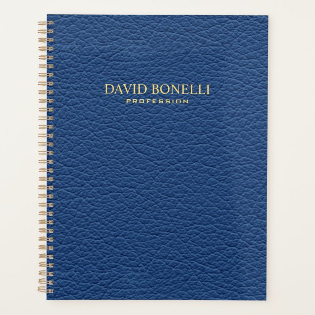 Blue Leather Masculine Personalised Elegant Planner (Front)