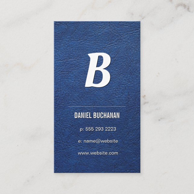 Blue Leather | Monogram Business Card (Front)