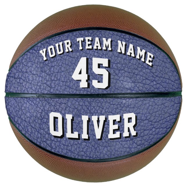 Blue Leather Print Player Name Team Number Basketball (Front)