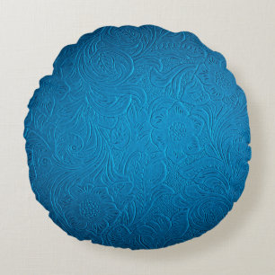 Blue leather texture round cushion