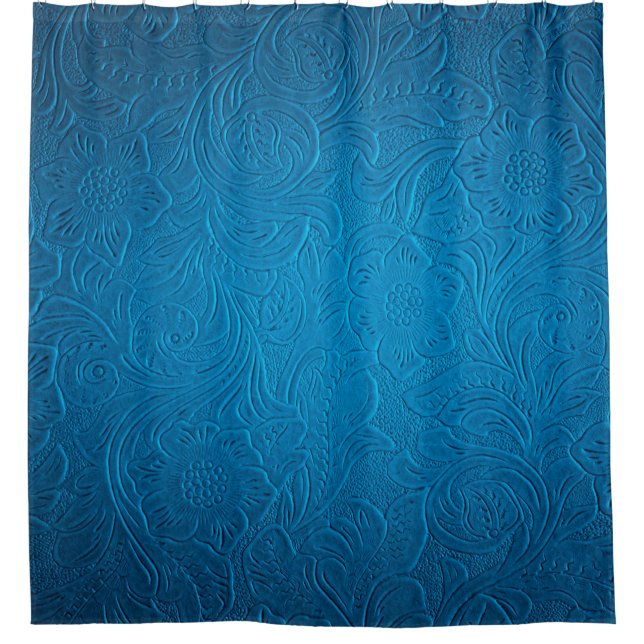 Blue leather texture shower curtain (Front)