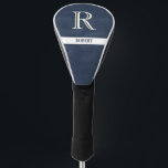 Blue Leather Texture White Monogram Name  Golf Head Cover<br><div class="desc">Personalised Monogram and Name for golfers. Blue leather texture with White, and a touch of Gold, elegant lettering (not actual leather). Sophisticated father's day gift idea for dad or grandpa (husband / significant other). Could also be a perfect holiday or retirement gift idea. if you need any design assistance or...</div>