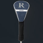 Blue Leather Texture White Monogram Name  Golf Head Cover<br><div class="desc">Personalised Monogram and Name for golfers. Blue leather texture with White, and a touch of Gold, elegant lettering (not actual leather). Sophisticated father's day gift idea for dad or grandpa (husband / significant other). Could also be a perfect holiday or retirement gift idea. if you need any design assistance or...</div>