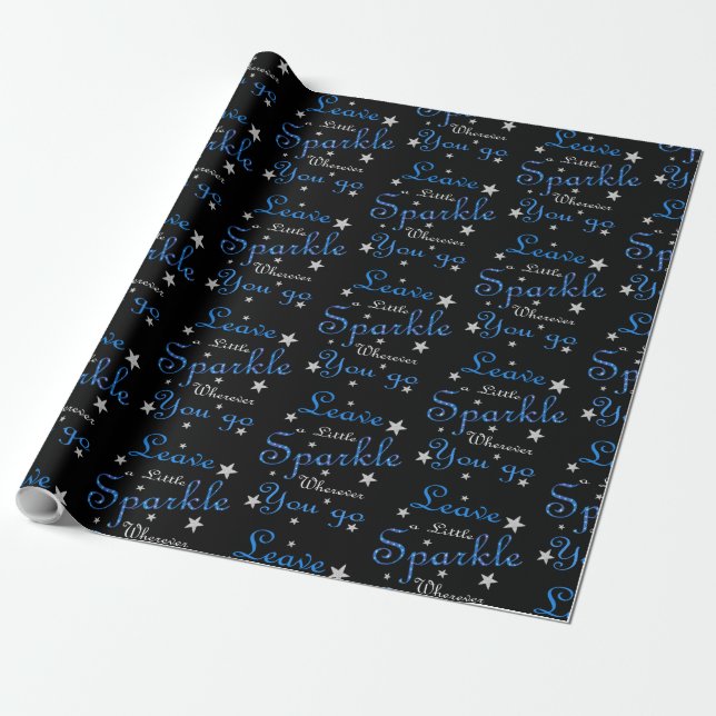 Blue Leave A Little Sparkle Inspirational Wrapping Paper (Unrolled)