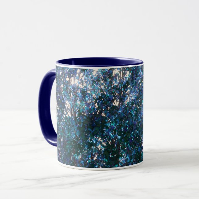 Blue Leaves Abstract Nature Art Mug Cup (Front Left)