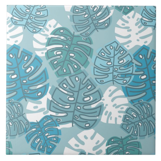 blue leaves ceramic tile (Front)