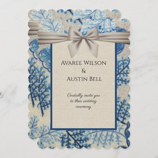 Blue Leaves Hessian Paper Wedding (Front/Back)