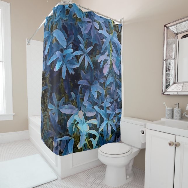 Blue Leaves Impression Shower Curtain (In Situ)