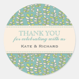 Blue Leaves Pattern Wedding Thank You Stickers
