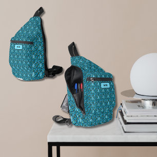 Blue Leaves Pattern with Monogram Sling Bag