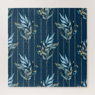 Blue Leaves Seamless Wrap Background Jigsaw Puzzle