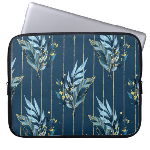 Blue Leaves Seamless Wrap Background Laptop Sleeve