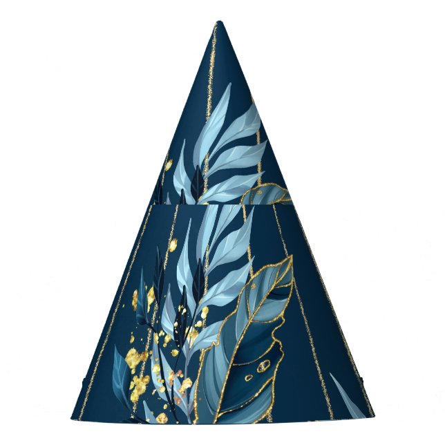 Blue Leaves Seamless Wrap Background Party Hat (Front)