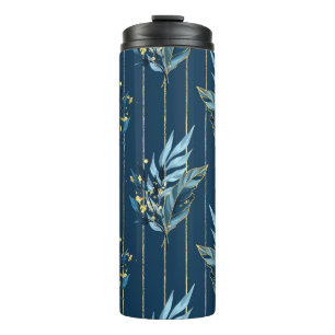 Blue Leaves Seamless Wrap Background Thermal Tumbler