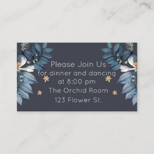 Blue Leaves White Flower Modern Wedding Reception Enclosure Card