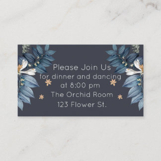 Blue Leaves White Flower Modern Wedding Reception Enclosure Card