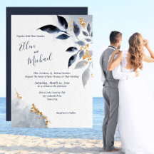 Blue Leaves with Gold Wedding 
