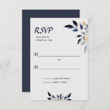 Blue Leaves with Gold Wedding RSVP 