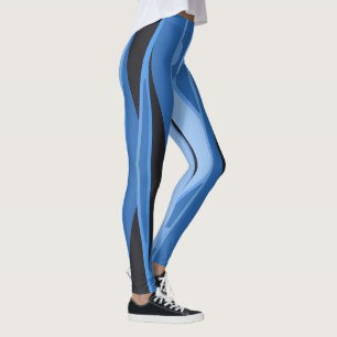 Blue Leggings With Wavy Black Stripes