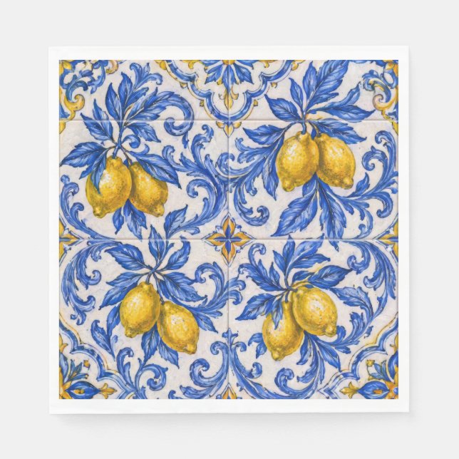 Blue Lemon Azulejo Tile Napkin (Front)