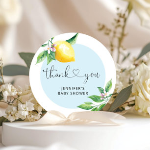 Blue lemon baby shower Thank You Classic Round Sticker