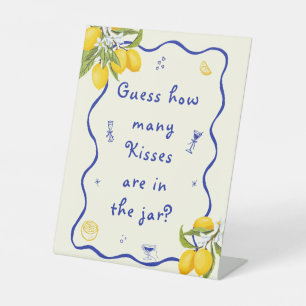 Blue Lemon Bridal Shower Guess How Many Kisses Pedestal Sign