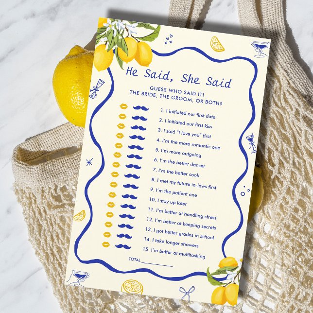 Blue Lemon Bridal Shower He Said She Said Game (Creator Uploaded)