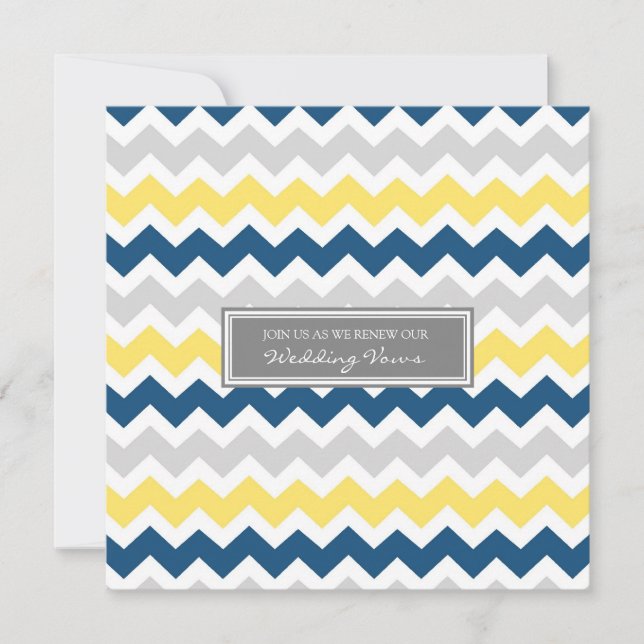 Blue Lemon Chevron Wedding Vow Renewal Invitation (Front)
